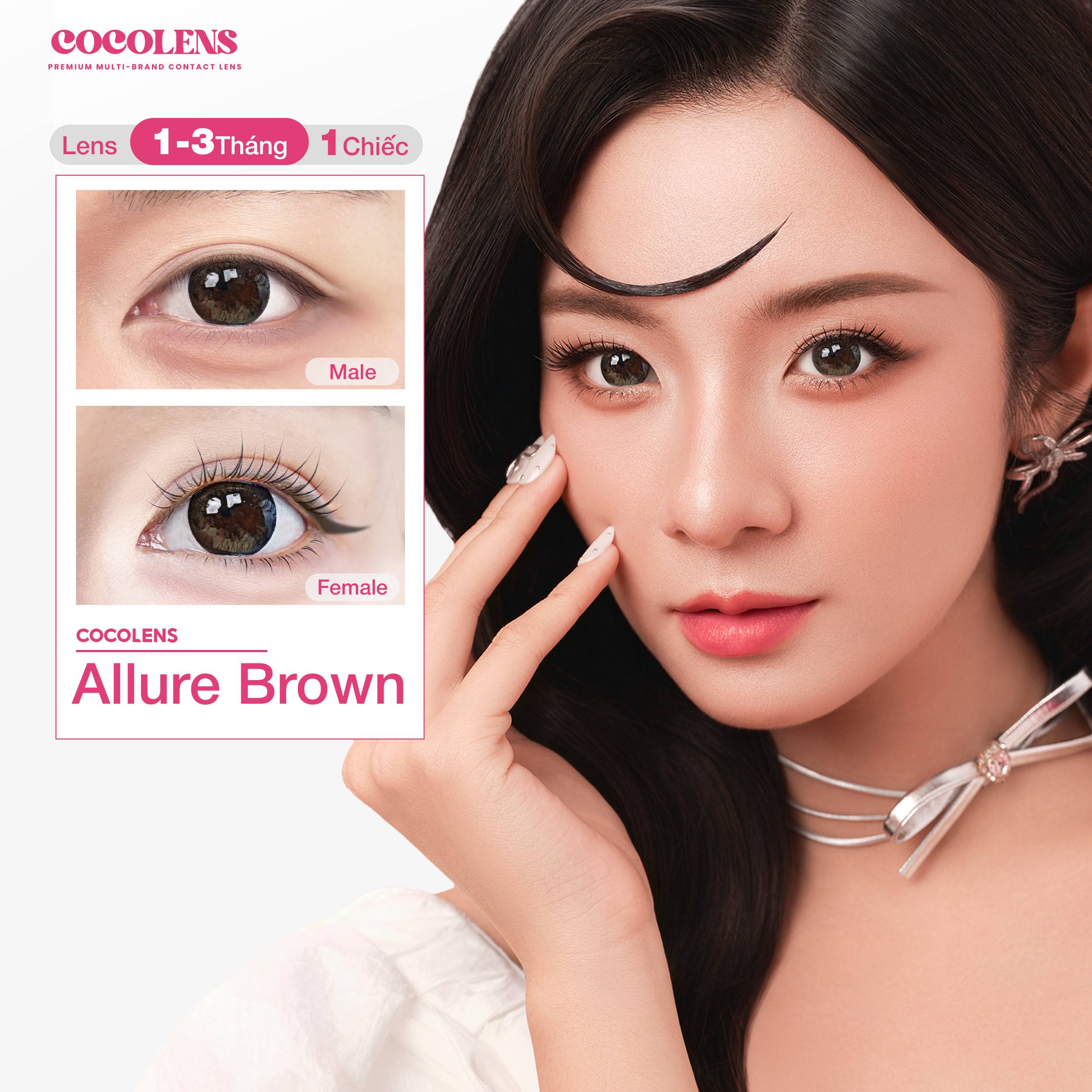 Kính áp tròng COCOLENS  ALLURE BROWN Màu Nâu Đen 1 - 3 tháng (1 Chiếc Lệch Độ) Độ Cận 0.00 - 8.00