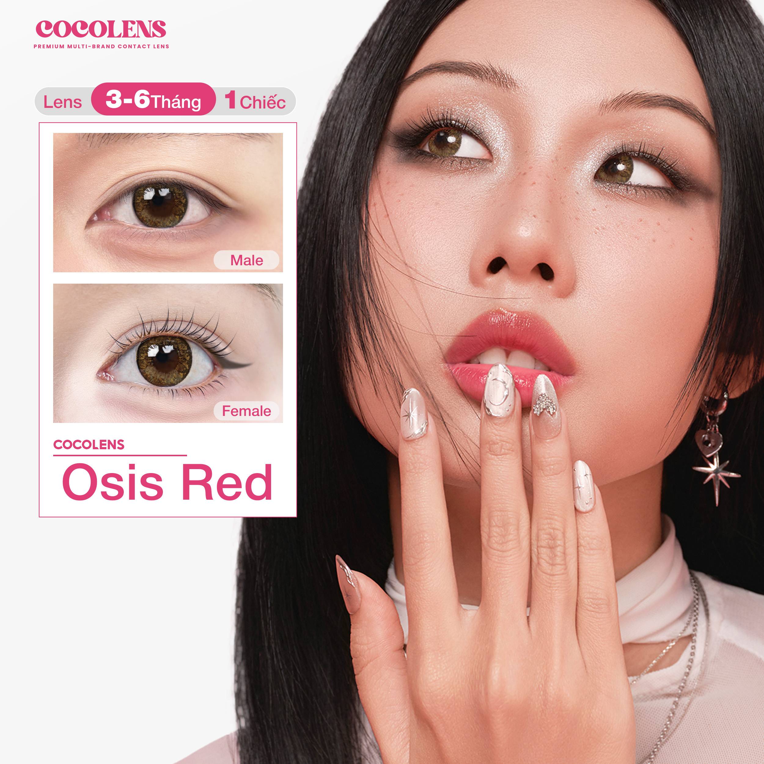 Kính áp tròng COCOLENS OSIS RED Màu Nâu rêu ánh cam 3 - 6 tháng (1 Chiếc Lệch Độ) Độ Cận 0.00 - 8.00