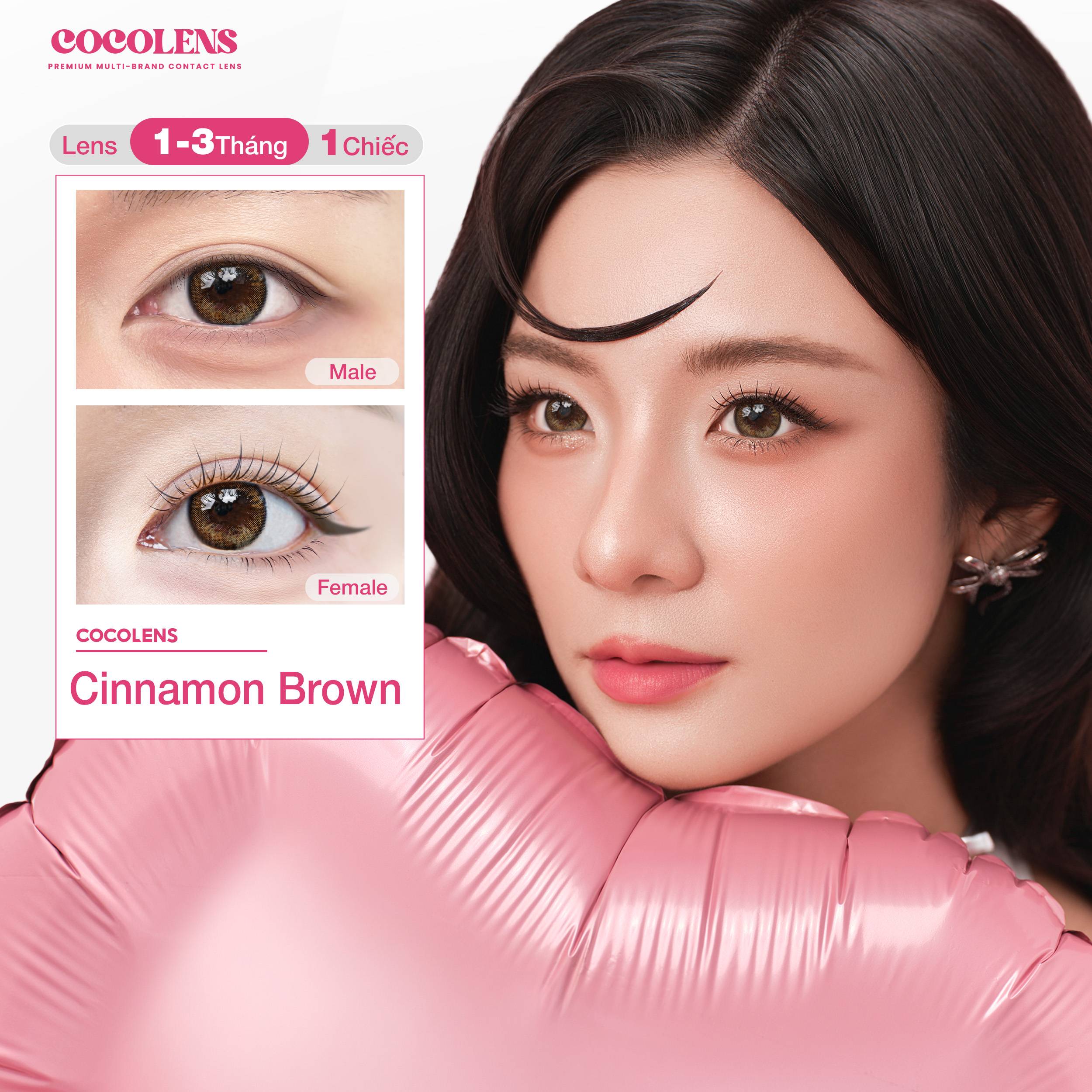 Kính áp tròng COCOLENS CINNAMON BROWN Màu Nâu Quế 1 - 3 tháng (1 Chiếc Lệch Độ) Độ Cận 0.00 - 8.00