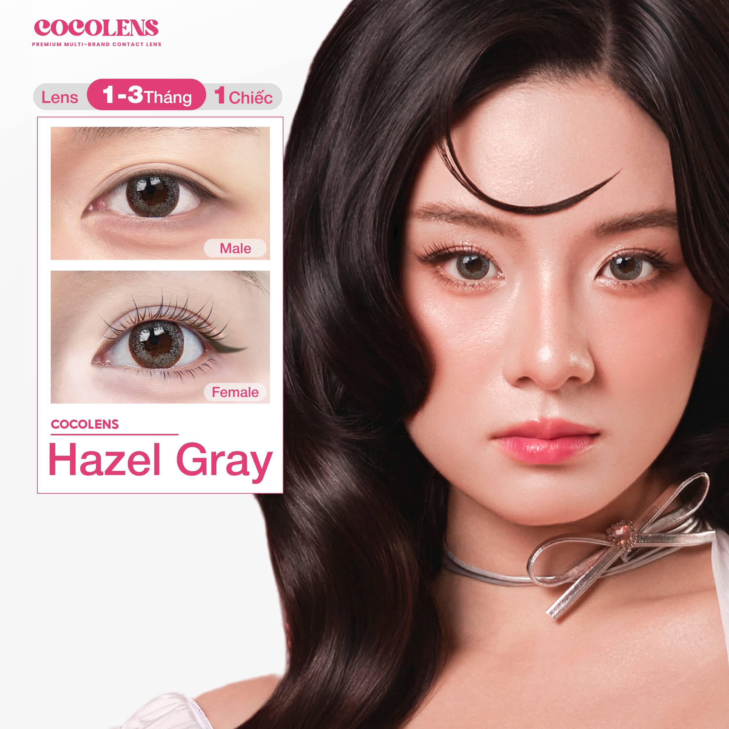 Kính áp tròng COCOLENS HAZEL GRAY Màu Xám Hazel 1 - 3 tháng (1 Chiếc Lệch Độ) Độ Cận 0.00 - 8.00